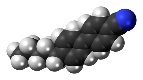 Ciano-Pentilbifenilas,  Molekulė,  Chemija,  Atomai,  Modelis,  Bondings,  Tyrimai,  Junginys
