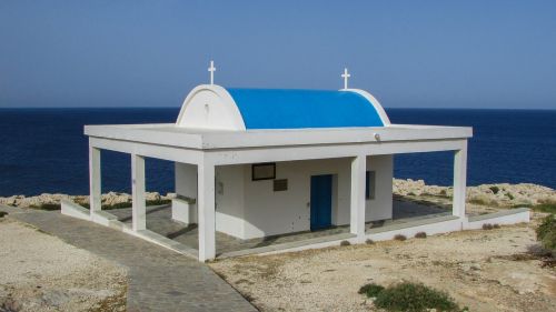 Kipras, Cavo Greko, Ayii Anargiri, Bažnyčia, Mėlynas, Balta
