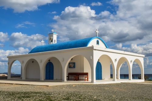 Kipras, Ayia Thekla, Bažnyčia, Architektūra, Balta, Mėlynas, Viduržemio Jūros, Religija, Ortodoksas