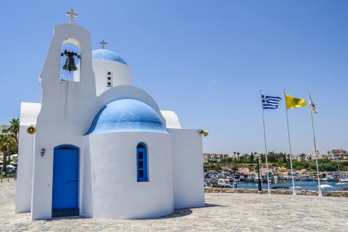 Kipras, Protaras, Ayios Nikolaos, Bažnyčia, Ortodoksas, Religija, Architektūra, Viduržemio Jūros, Mėlyna Ir Balta, Turizmas, Kelionės Tikslas, Uostas