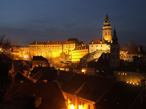 Čekų Krumlov, Pilis, Unesco, Naktis, Žibintai