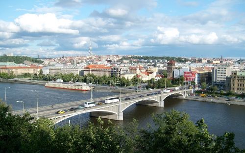 Čekijos Respublika, Prague, Panorama, Tiltas, Moldau, Dangus