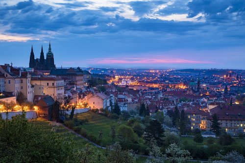 Čekijos Respublika,  Praha,  Prahos Pilis,  Miestas,  Naktis,  Aušra