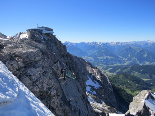 Dachsteinas, Kalnai, Austria, Vaizdas, Sniegas, Mėlynas Dangus, Vasara, Gamta, Šventė