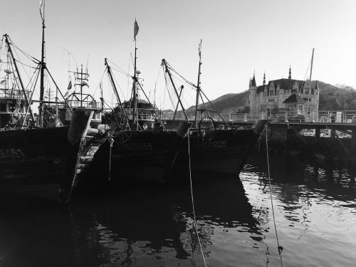 Dalian, Žvejybos Laivai, Juoda Ir Balta