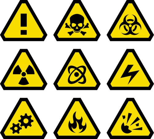 Pavojus, Sprogimas, Sprogi, Ugnis, Degios, Pavojus, Radioaktyvus, Toksiškas, Įtampa, Įspėjimas, Nemokama Vektorinė Grafika
