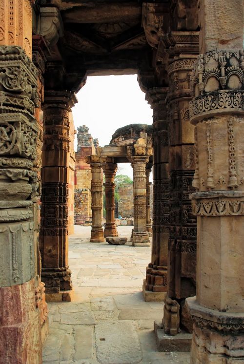Delhi, Mečetė, Puikus Mughalas, Stulpai, Skulptūros, Smiltainis, Architektūra, Qutb Minar
