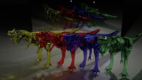 Dinozaurai, Raudona, Mėlynas, Žalias, Geltona, Veidrodis, Gradientas