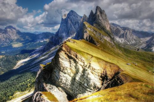 Dolomitai, Kalnai, Italy, South Tyrol, Val Gardena, Vaizdas