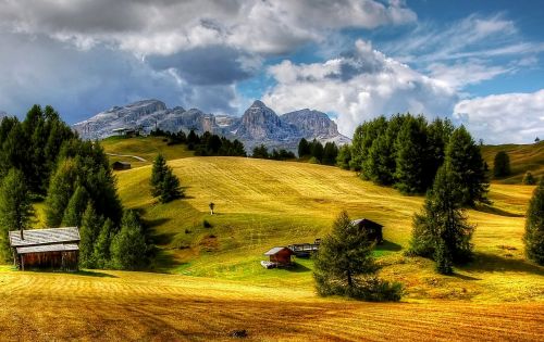 Dolomitai, Sella, Kalnai, Alpių, South Tyrol, Italy, Panorama, Sella Grupė, Kraštovaizdis, Gamta, Vaizdas, Kalnų Peizažas, Dangus, Pralongija