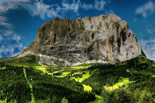 Dolomitai, Sassolungo, Kalnai, Italy, South Tyrol, Alpių, Rokas, Kraštovaizdis, Vaizdas, Panorama, Pieva, Alm, Kalnas, Gamta, Debesys, Laisvė, Dangus, Val Gardena, Saulė, Mėlynas Dangus, Nuotaika, Mėlynas, Oras, Vasara, Gražus, Poilsis