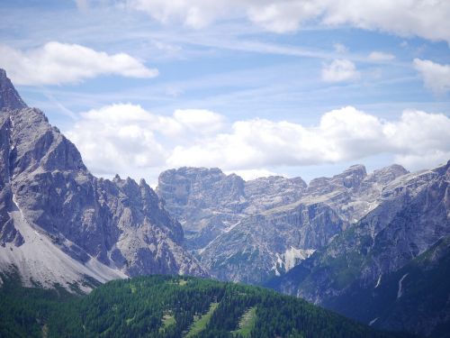 Dolomitai, Kalnai, Debesys, Dangus, Vasara, Italy, San Candido Innichen, Vaizdas, Saulėtas, Kalnų Peizažas, South Tyrol, Kraštovaizdis, Alpių, Aukščiausiojo Lygio Susitikimas, Panorama