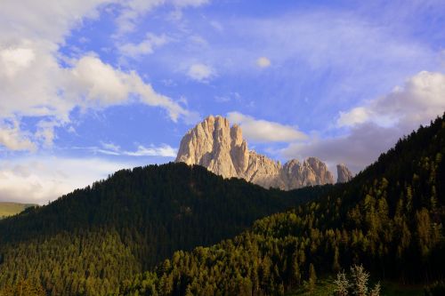 Dolomitai, Sassolungo, Kalnas, Dangus, Italy, Debesys, Kalnai, Žalias