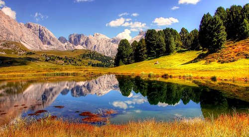 Dolomitai,  Kalnai,  Italija,  Pietų Tirolio,  Alpine,  Val Gardena,  Pobūdį,  Peržiūrėti,  Kraštovaizdis,  Alpių Panorama,  Žygiai,  Alm,  Vasara,  Debesys,  Dangus,  Aukšti Kalnai,  Mėlyna,  Ežeras