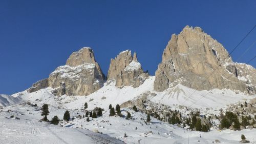 Dolomitai, Sassolungo, Italy, Kalnai, Sniegas, Panorama, Slidinėjimas