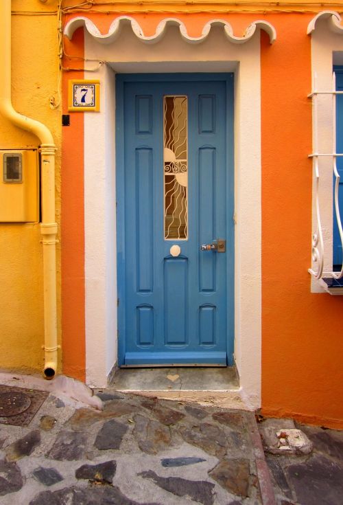 Durys, Mėlynas, Collioure, Pyrénées-Orientales, France, Įėjimas, Durų