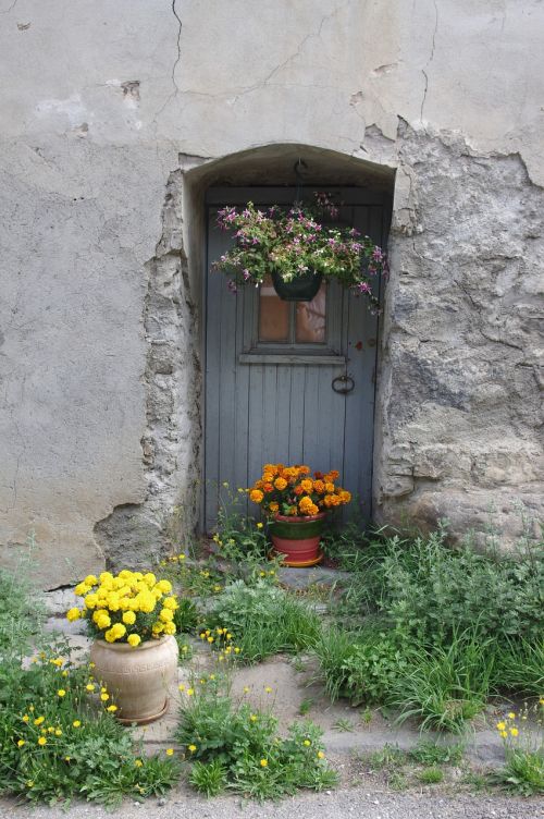 Durys, Gėlės, Alpių, Tradicinis, Siena, Eksterjeras, Senas