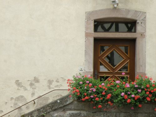 Durys, Įėjimas, Veranda, Geraniums, Namas