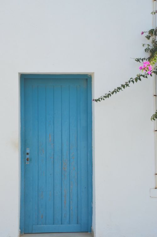 Durys, Mėlyna Balta, Graikija, Namai, Mėlynas, Balta, Gėlė