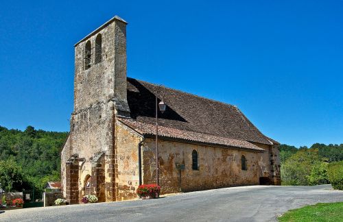 Dordogne, France, Bažnyčia, Pastatas, Architektūra, Lauke, Gėlės, Vasara, Pavasaris, Miestas