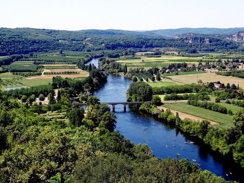 Dordogne, Upė, Slėnis, Gamta, Žalias, Mėlynas, Medis, Tiltas, Nemokamas Vaizdas