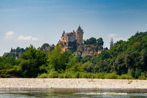 Dordogne,  Prancūzija,  Upė,  Pilis,  Kraštovaizdis,  Medžiai