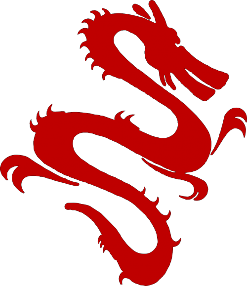 Drakonas, Heraldinis Gyvūnas, Siluetas, Tatuiruotė, Raudona, Šypsena, Asian, Nemokama Vektorinė Grafika