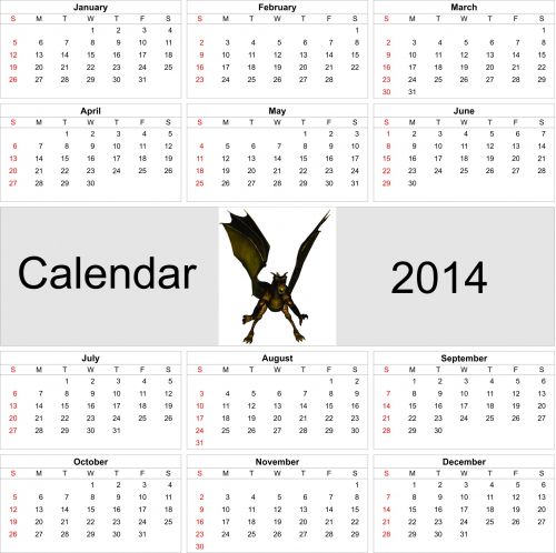 2014,  Kalendorius,  Metai,  Metinis,  Drakonas,  Drakonas Kalendorius