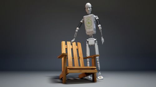 Droid, Robotas, Pilka, Tapetai, 3D, Montavimas, Fonas, Stalinis Kompiuteris, Fonas, Mediena, Kėdė, Stovintis