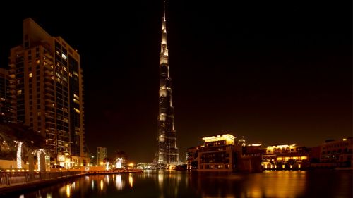 Dubai, Burj Khalifa, Dangoraižis, Naktis, Šviesa, Veidrodis, Vanduo, Poilsis, Vaikščioti, Šventė