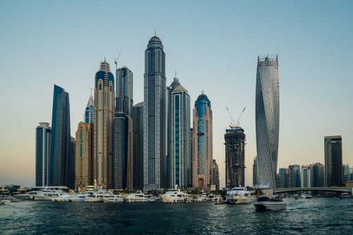 Dubai, Vaizdas, Architektūra, Jungtiniai Emyratai, Kelionė, Miestas, Miesto, Centro, Šiuolaikiška, Dangoraižis, Aukštas, Artimieji Rytai, Konstrukcijos, Futuristinis, Turizmas, Scena, Panorama, Panorama, Saulėlydis
