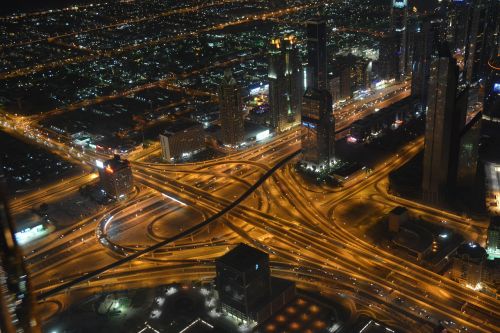 Dubai, Eismas, Uae, Transporto Priemonės, Dangoraižis, U E E, Automobiliai, Apšviestas, Burj Khalifa, Naktis, Naktinė Fotografija, Geltona, Miestas