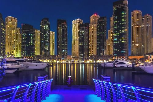 Dubai, Dubai Marina, Emiratai, Įlanka, Apšviestas, Jumeirah, Centro