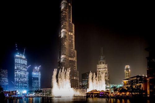 Dubai, Šviesos Šou, Miestas, Fontanas, Architektūra, Fasadas, Pastatas, Vandens Fontanas, Vandens Funkcija, Miesto Centras