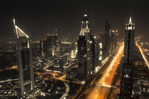 Dubai, Panorama, Miestas, Architektūra, Dangoraižiai, Dubajus, Didelis Miestas, Šiuolaikiška, Dangoraižis, Biurų Pastatas, Ilga Ekspozicija, Centro, Šviesa, Žibintai, Naktis, Vakaras, Twilight, Vaizdas, Burj Khalifa, Burj, Khalifa