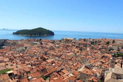 Dubrovnik, Kroatija, Miestas, Stogai, Sala, Jūra, Atostogos, Dangus, Namas, Architektūra, Pastatas