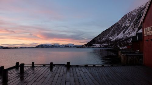 Dusk, Kraštovaizdis, Ežeras, Žiema, Vaizdas, Lauklines Kystferie, Tromso, Norvegija