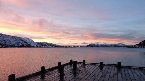 Dusk, Žiema, Kraštovaizdis, Ežeras, Lauklines Kystferie, Vaizdas, Tromso, Norvegija