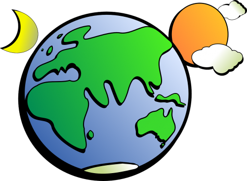 Žemė, Saulė, Mėnulis, Saulės Energija, Indija, Rusija, Kinija, Europa, Gaublys, Pasaulis, Nesenstantis, Debesys, Atmosfera, Afrika, Asija, Australia, Antarctica, Ledas, Polar, Planeta, Genezė, Nemokama Vektorinė Grafika