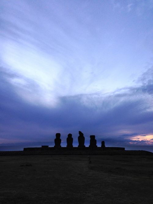 Velykų Sala, Moai, Rytas, Akmens Statulos, Siluetas