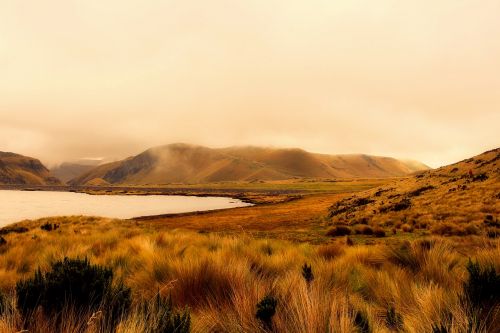 Ecuador, Kraštovaizdis, Saulėtekis, Rytas, Rūkas, Ežeras, Kalnai, Gamta, Lauke, Šalis, Kaimas, Kaimas, Hdr