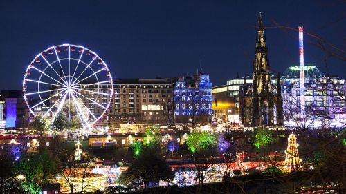 Edinburgas, Ferris Ratas, Važiuoja, Pramogų Parkas, Šviesa, Naktis, Kalėdos, Kalėdų Rinka, Panorama, Naktinis Vaizdas, Spalvinga