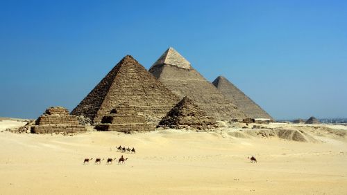 Egiptas, Dykuma, Gyvūnai, Kupranugariai, Smėlis, Struktūros, Architektūra, Piramidė, Dangus, Mėlynas
