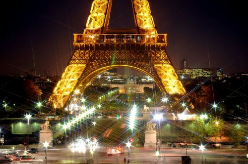 Eifelio Bokštas, Naktis, Žvaigždės, Mirgėjimas, Architektūra, Paminklas, Paris, France, Žibintai