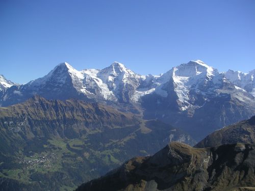 Eigeris, Vienuolis, Pirmoji, Kalnai, Grindelwald, Šveicarija, Alpių, Šiaurinė Siena, Sniegas