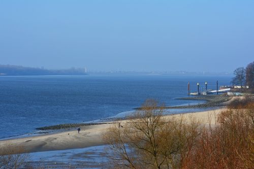 Elbe, Siela, Upė, Žiema, Kraštovaizdis, Vanduo, Žiemą, Nuotaika, Mėlynas, Gamta, Papludimys, Elbe Paplūdimys