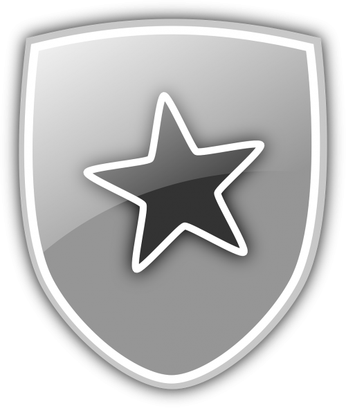 Emblema, Saugumas, Skydas, Jėga, Antivirusinė, Užkarda, Apsauga, Metalas, Sidabras, Žvaigždė, Nemokama Vektorinė Grafika