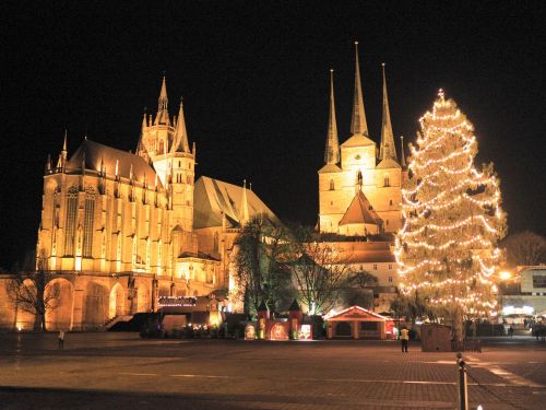 Erfurtas, Kalėdų Rinka, Kalėdos, Adventas, Dom, Bažnyčia, Vakaras