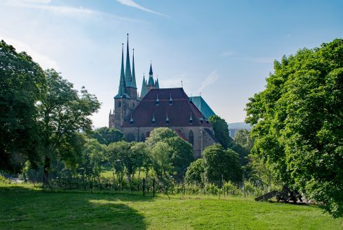 Erfurto Katedra, Erfurtas, Turingijos Federalinė Žemė, Vokietija, Europa, Bažnyčia, Tikėjimas, Religija, Orientyras, Lankytinos Vietos, Dom, Medžiai, Gamta, Kraštovaizdis