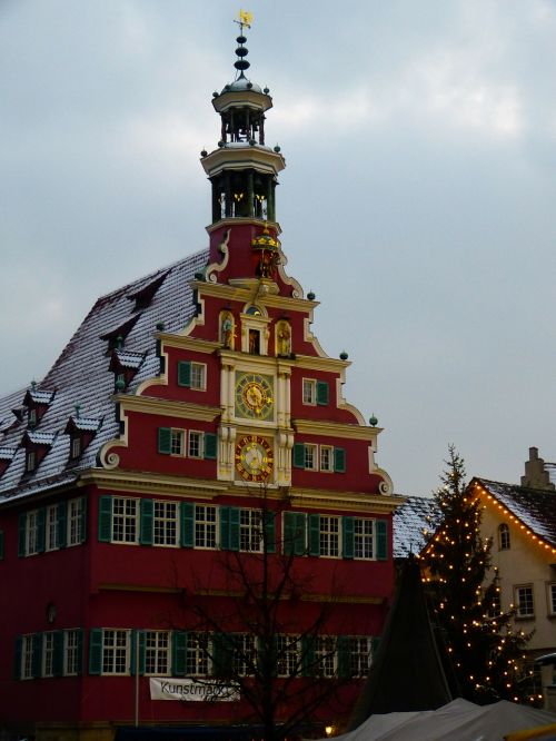 Esslingen, Miesto Rotušė, Kalėdų Rinka, Pastatas, Žiema, Žiemą